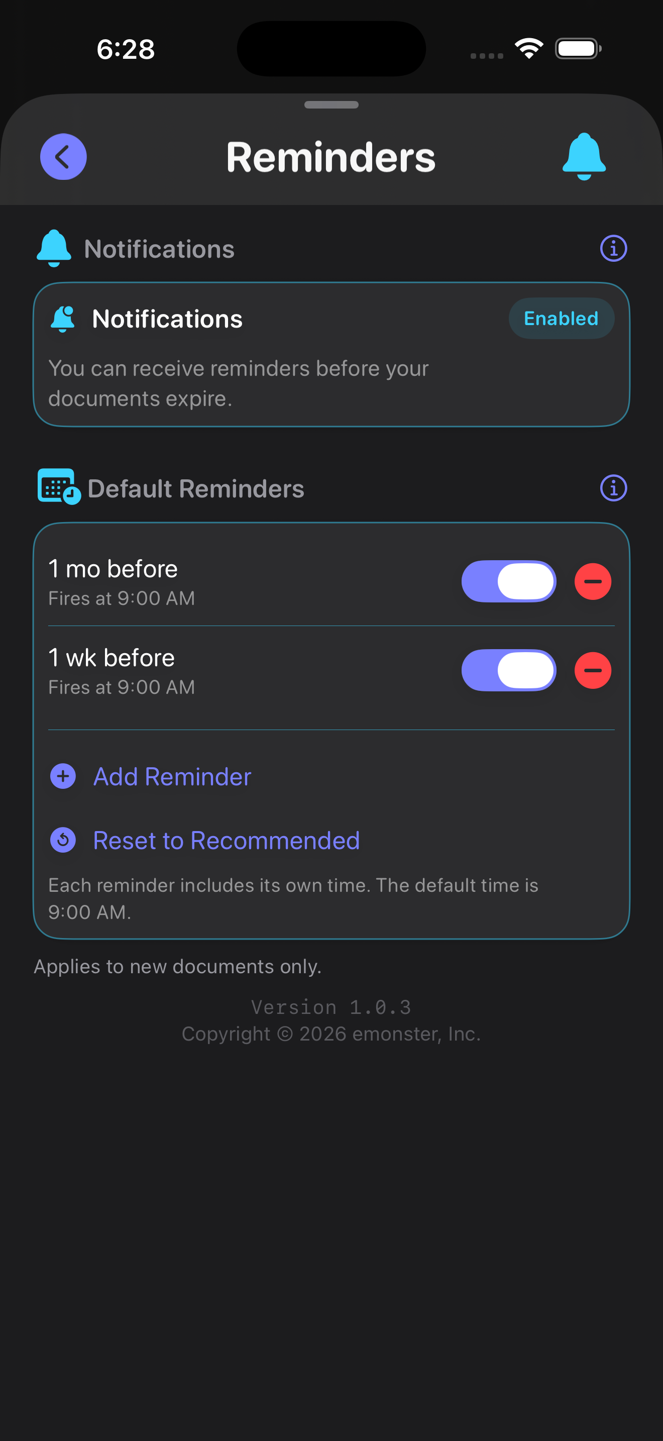 Reminder settings